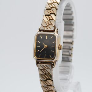 Vintage Citizen 3220-T15642 Black Dial Tank Watch - 16mm - Gold Tone - New Batt